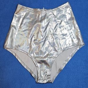 Discontinued J. Valentine Silver holographic Oily Wet Look Panties/Bottoms S/M.